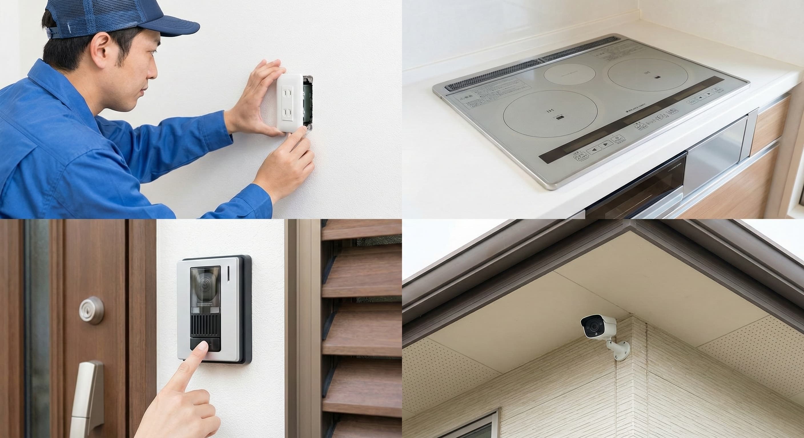 コンセントのアップや、防犯カメラの設置イメージ