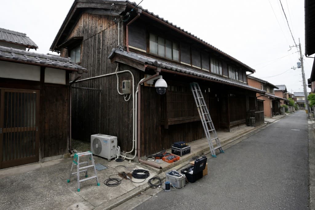 戸建て外構でのエアコン室外機・電気工事・設備作業のイメージ