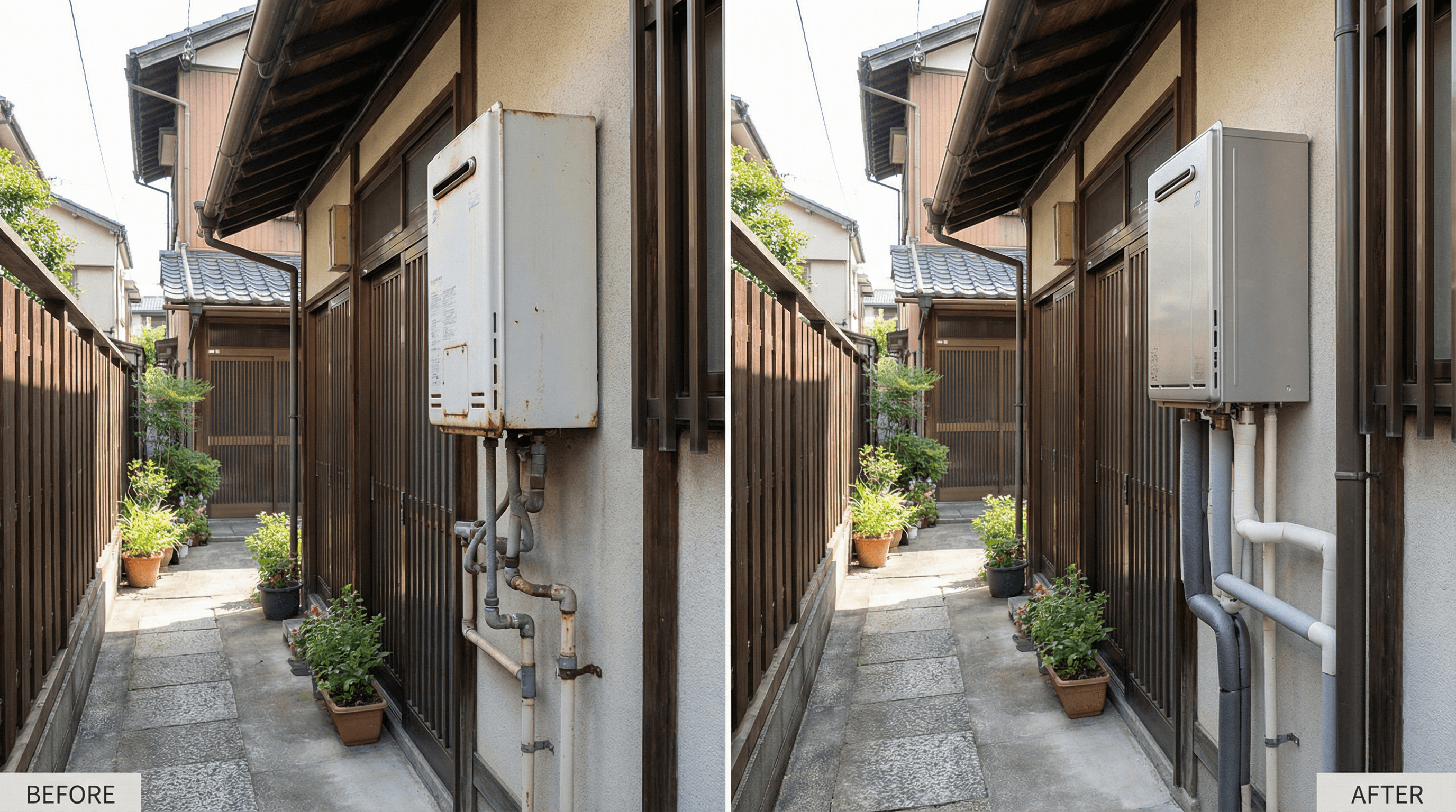 給湯器交換の施工写真